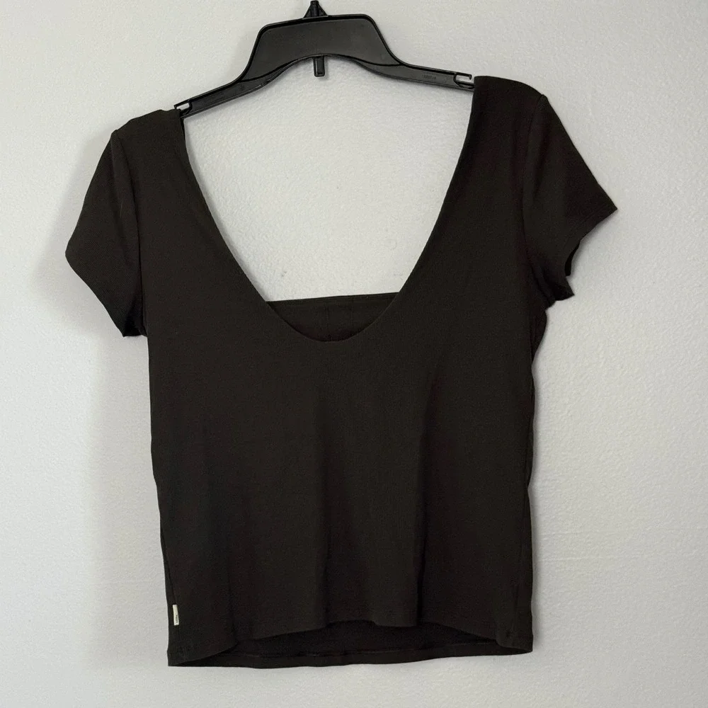 Vuori Ribbed Pose Square Neck Scoop Back Short Sleeve Top Dark Oregano - Large - Picture 5 of 5